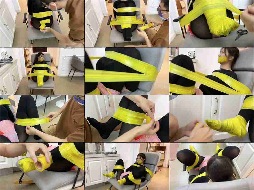 【缚艺录】小柯 黑丝、黄色胶带，绿色胶带的捆绑[夸克] 绳资源 第2张